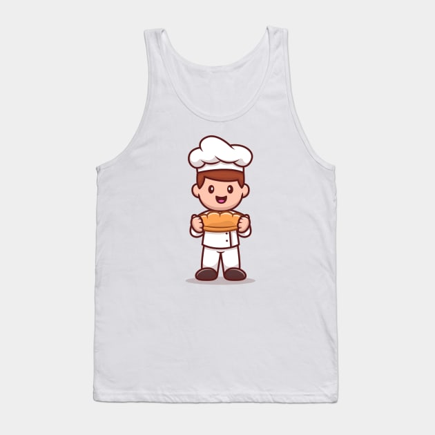 Male Chef Holding Bread Cartoon Tank Top by Catalyst Labs